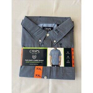 CHAPS Shirt Button up S/S Men’s XXL Blue w/Palm Trees Easy Care Classic Fit